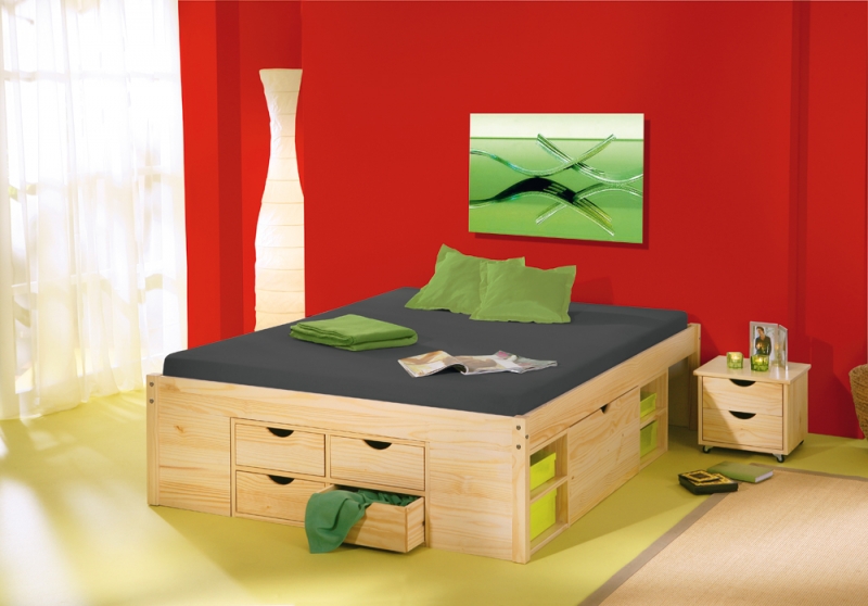 140x200 Bett Funktionsbett Schlafzimmer CLAAS Massivholz Kiefer klar