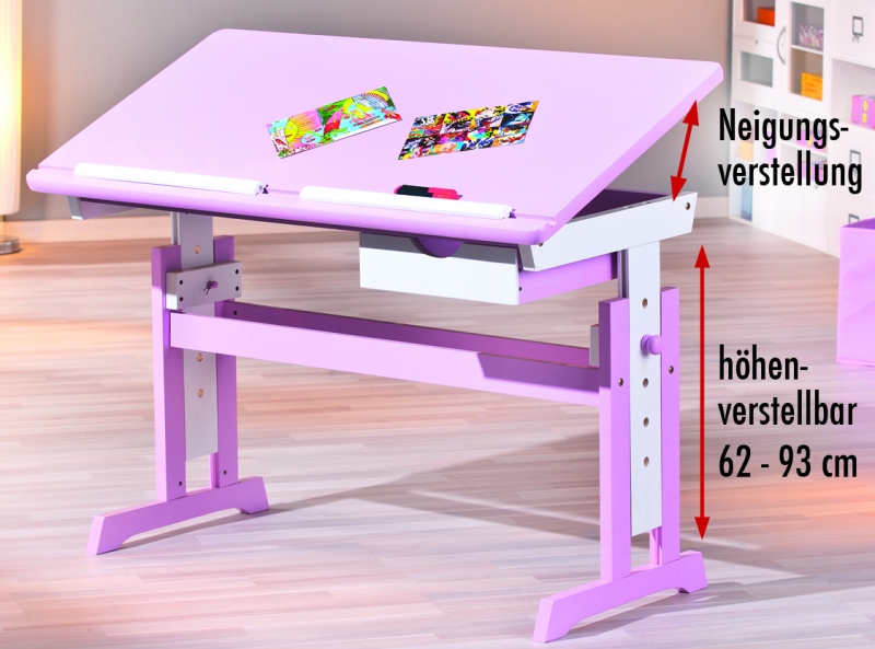 Lerntisch Tisch Jugendschreibtisch Schreibtisch CECILIA Massiv Pink & Wei