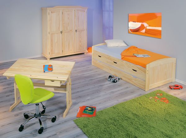3-trg. Kleiderschrank Schrank Schlafzimmerschrank BERN Kiefer Massiv Klar lackiert