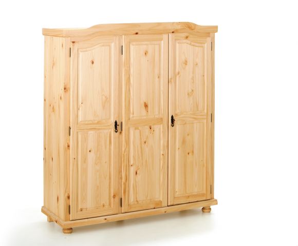 3-trg. Kleiderschrank Schrank Schlafzimmerschrank BERN Kiefer Massiv Klar lackiert