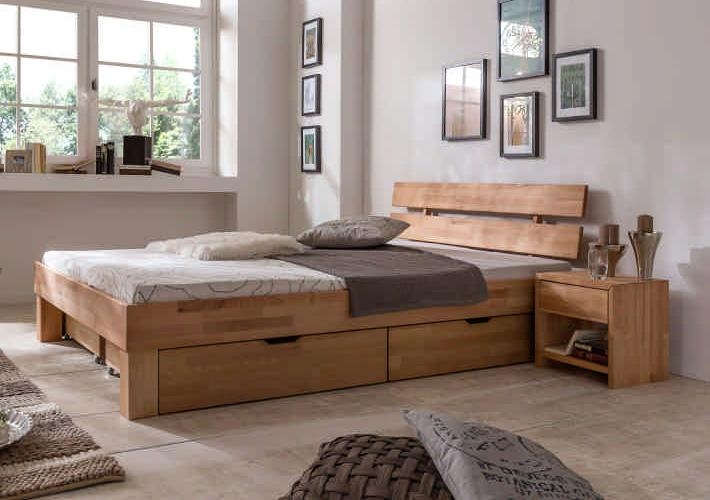 90x200 Bett Futonbett Holzbett mit Bettkasten Kernbuche Massiv Julia90E+BK ge�lt