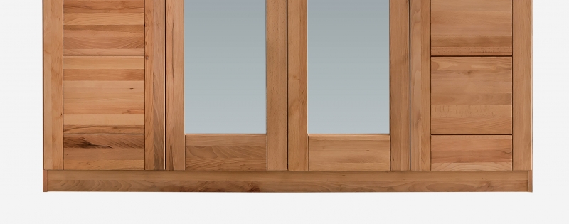 4-trg. Schrank Kleiderschrank Spiegelschrank Kernbuche massiv ge�lt