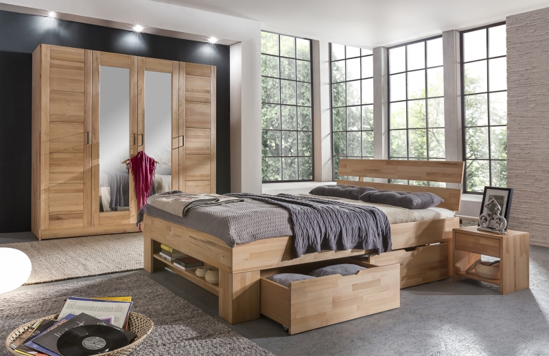 4-trg. Schrank Kleiderschrank Spiegelschrank Kernbuche massiv ge�lt