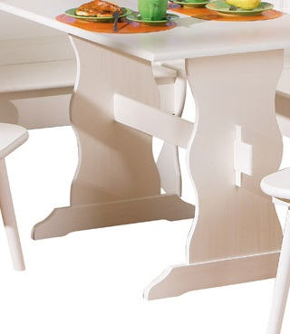 2 Stühle + Tisch + Eckbank = Set DONAU Massivholz Weiß Lackiert