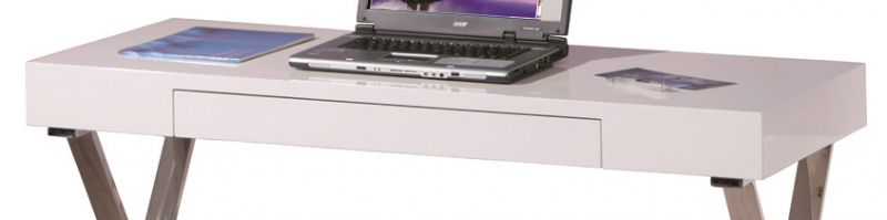 Schreibtisch Arbeitstisch Brotisch Computertisch GRACE Metall Verchromt MDF Hochglanz Wei