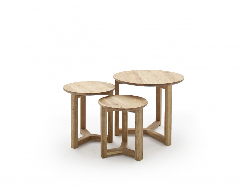 3er Set Couchtisch Beistelltisch Tisch Wohnzimmertisch Faye Asteiche Massiv