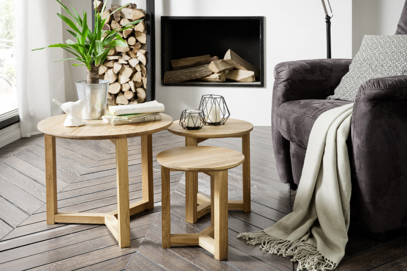 3er Set Couchtisch Beistelltisch Tisch Wohnzimmertisch Faye Asteiche Massiv
