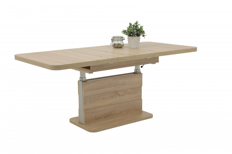 Funktionstisch Couchtisch Tisch Gustav 63/24 Sonoma Eiche & Silber, Ausziehbar, Verstellbar