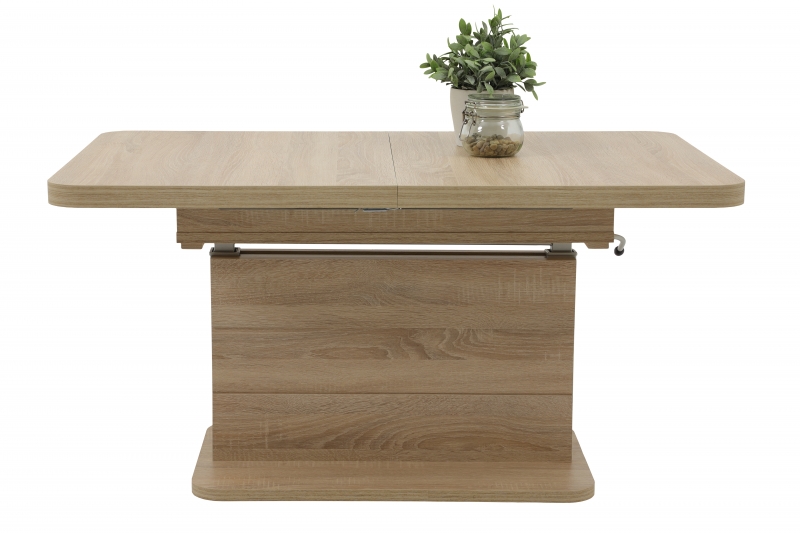 Funktionstisch Couchtisch Tisch Gustav 63/24 Sonoma Eiche & Silber, Ausziehbar, Verstellbar