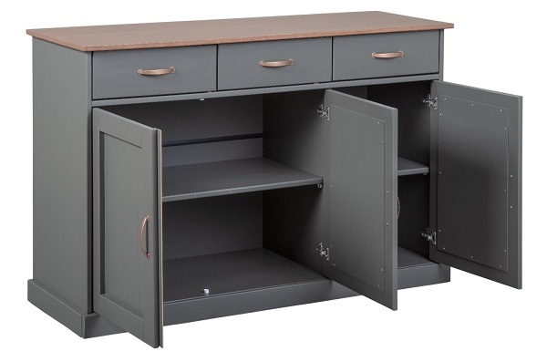 3-trg. Kommode Anrichte Sideboard LUZERNA 4.1 Grau Sepia Kiefer Massiv