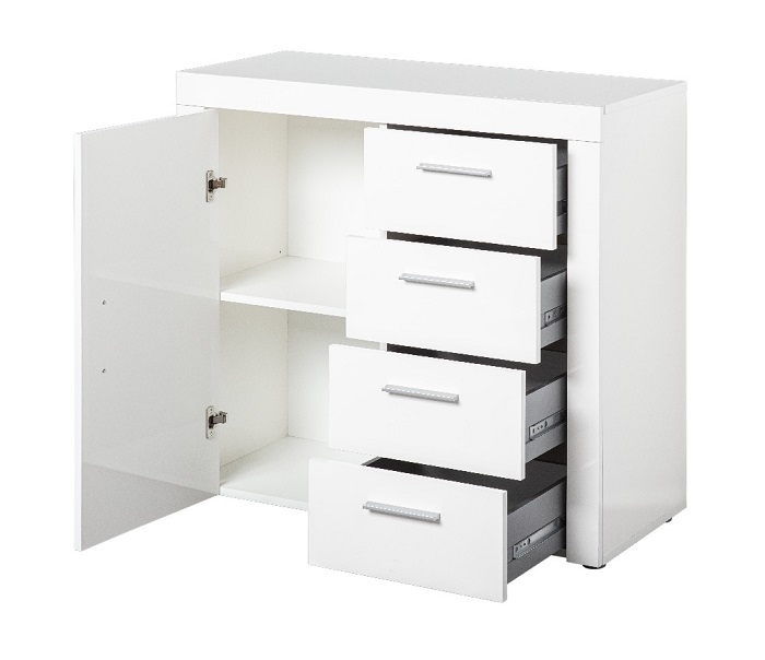 Anrichte Kommode Sideboard Stauraum Schrank CORBET 1T4S Wei� Hochglanz