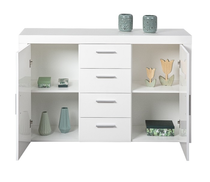 Anrichte Kommode Sideboard Stauraum Schrank CORBET 2T4S Wei� Hochglanz
