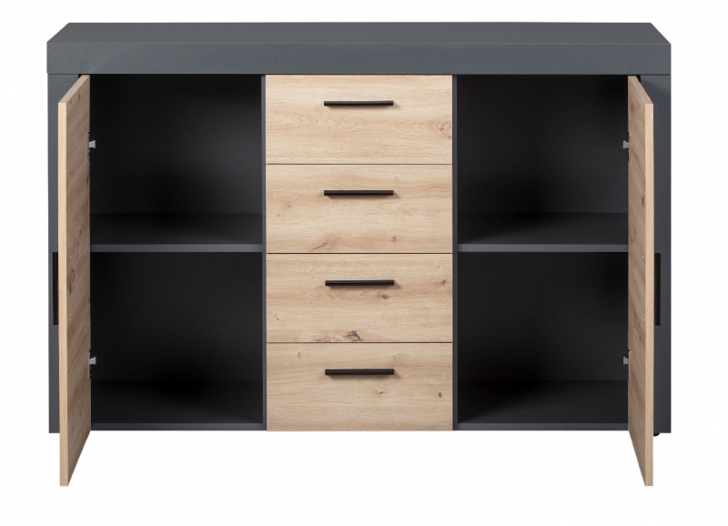 Anrichte Kommode Sideboard Stauraum Schrank CORBETO 2T4S Anthrazit Artisan Eiche NB