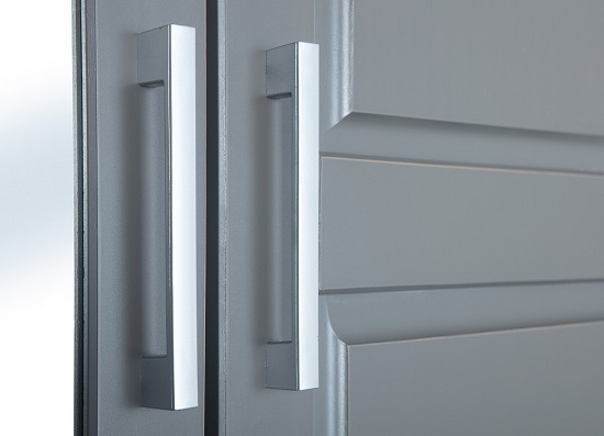 3-trg. Kleiderschrank Schrank Schlafzimmerschrank Spiegelschrank NORWIN Grau Massivholz lackiert