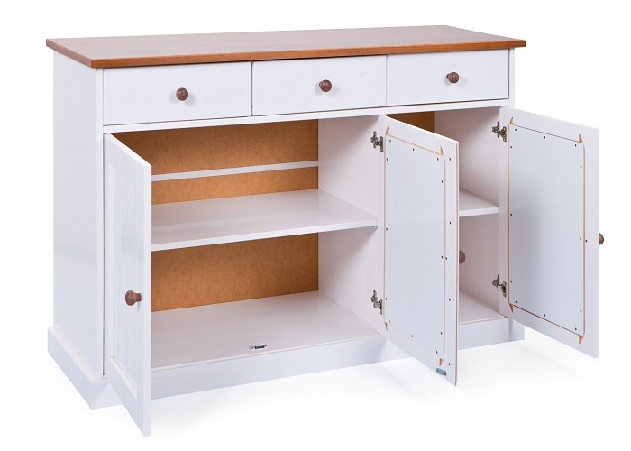 3-trg. Kommode Anrichte Sideboard WESTERLAND 4.2 FSC Wei� Sepia Braun Kiefer Massiv