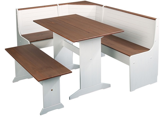 110x70 cm Eckbank-Tisch Esstisch Tisch Kchentisch WESTERLAND 31.2 Wei Sepia Braun Kiefer Massiv