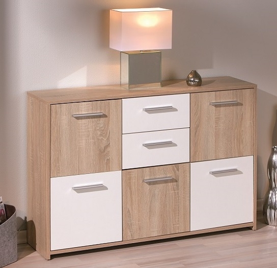 Kommode Sideboard Anrichte ELVEZIA Wei� Sonoma Eiche NB