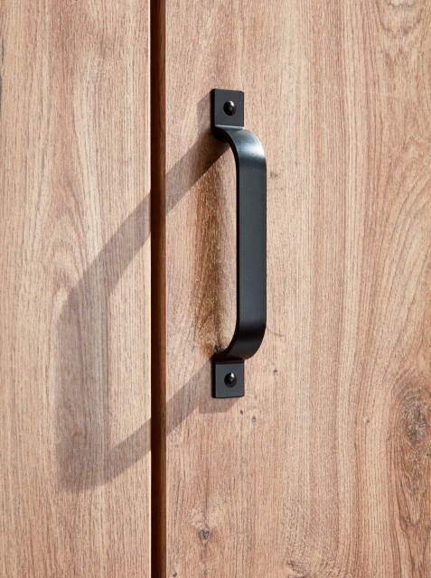 4 trg. Kleiderschrank DETROIT F99250 in Plankeneiche Nachbildung, Absetzung Raw steel + Metall