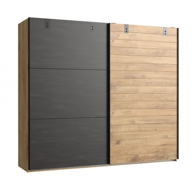 Schwebet�renschrank Kleiderschrank DETROIT F99 841 in Plankeneiche Nachbildung, Absetzung Raw steel + Metall