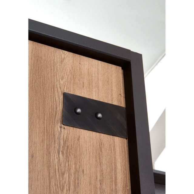 Schwebet�renschrank Kleiderschrank DETROIT F99 841 in Plankeneiche Nachbildung, Absetzung Raw steel + Metall