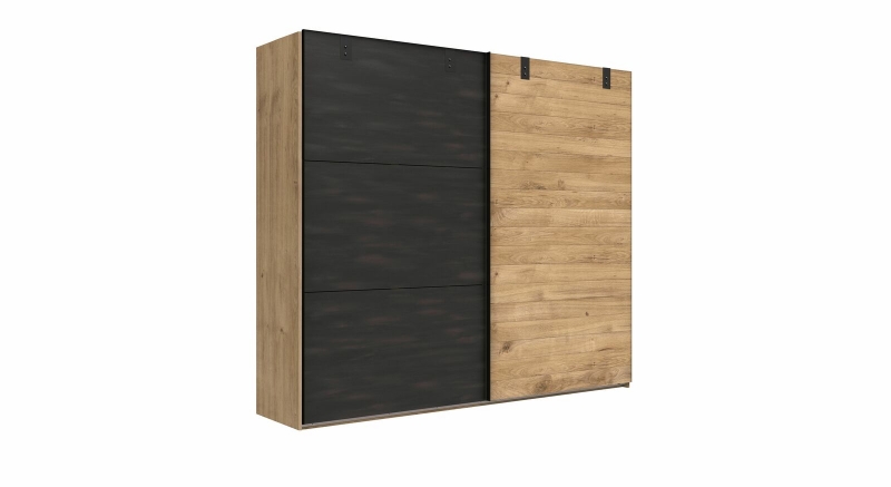 Schwebet�renschrank Kleiderschrank DETROIT F99 839 in Plankeneiche Nachbildung, Absetzung Raw steel + Metall