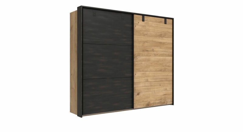 Schwebet�renschrank Kleiderschrank DETROIT F99 839 in Plankeneiche Nachbildung, Absetzung Raw steel + Metall