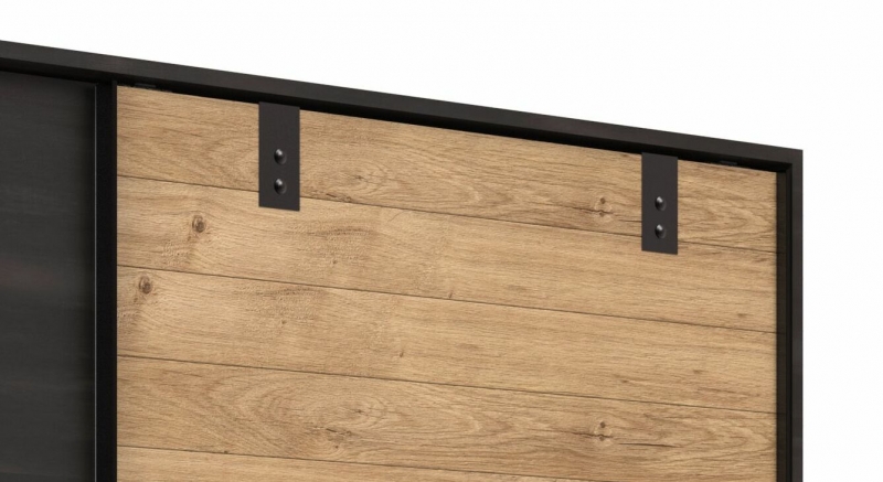 Schwebet�renschrank Kleiderschrank DETROIT F99 839 in Plankeneiche Nachbildung, Absetzung Raw steel + Metall