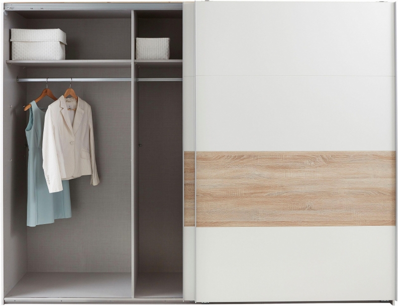 Schwebet�renschrank Kleiderschrank BERT 457 862 in Wei�, Abs. Eiche s�gerau Nachbildung 270 cm