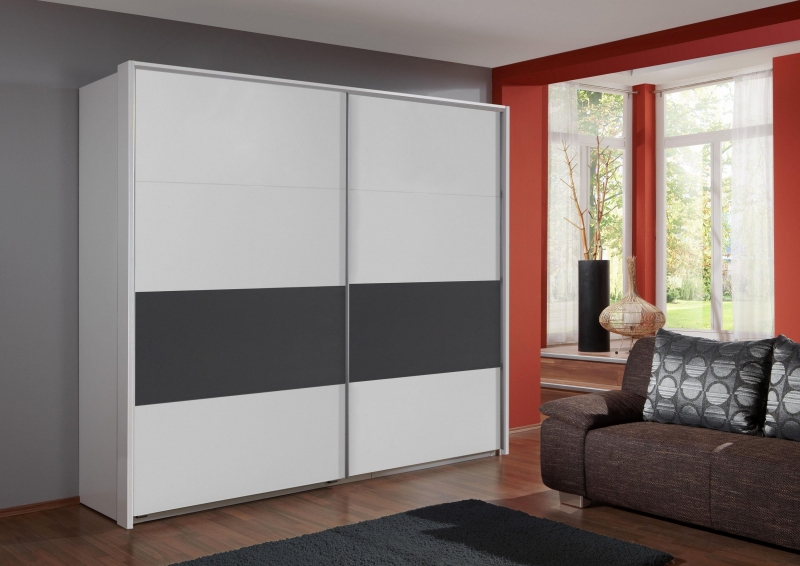 Schwebet�renschrank Kleiderschrank BERT 455 862 in Wei�, Abs. Plankeneiche Nachbildung 270 cm