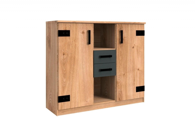 Kommode Highboard Kombikommode J04 717 LIVERPOOL Plankeneiche Nachbildung, Abs. Graphit mit Softclose