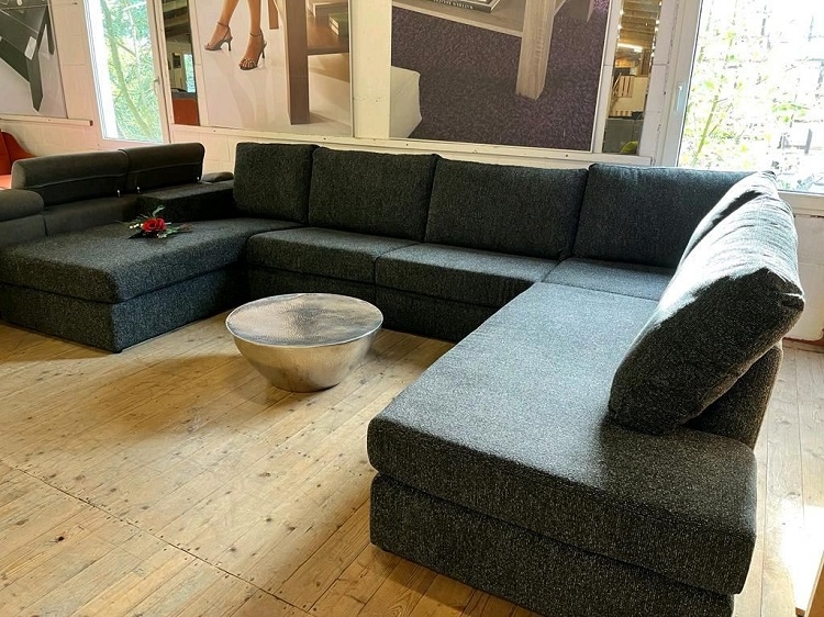 Wohnlandschaft U-Form Sofa Couch GALLERY Struktur Anthrazit meliert Ausstellung BÜH