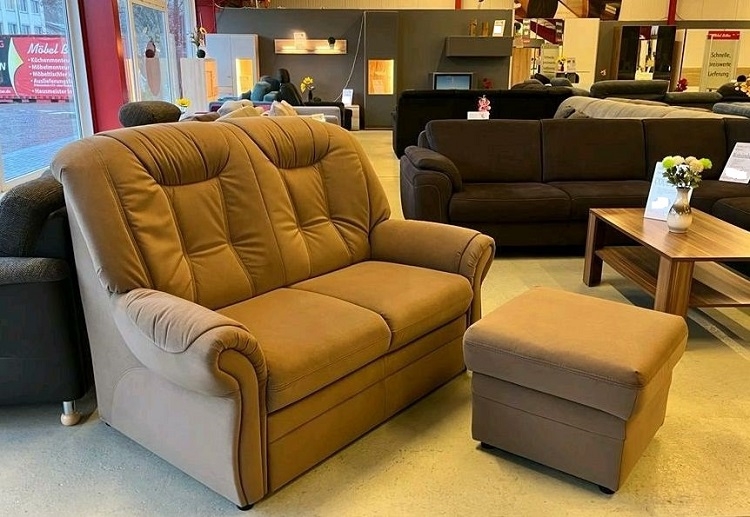 2er Sofa 2 Sitzer Couch + Hocker MALE Mikrofaser Lederlook Enoa Nougat BEV
