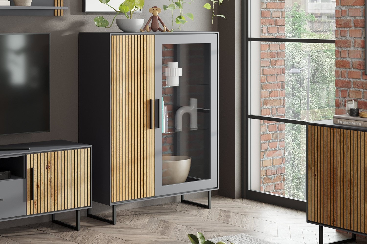 Highboard  Vitrine Kommode 3 4 0 3 Eiche teilmassiv