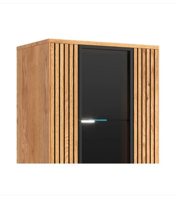 Vitrine mit Glaseinsatz Anrichte Stauraum Kommode 3 2 0 2 Eiche furniert