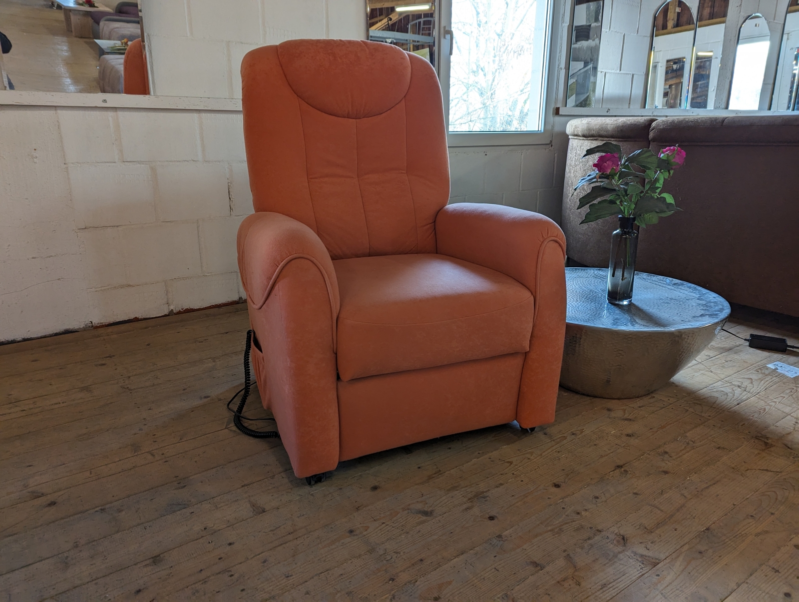 Elektronischer Relaxsessel TV Sessel BASTIAN Luxus Microfaser orange Ausstellung B�H