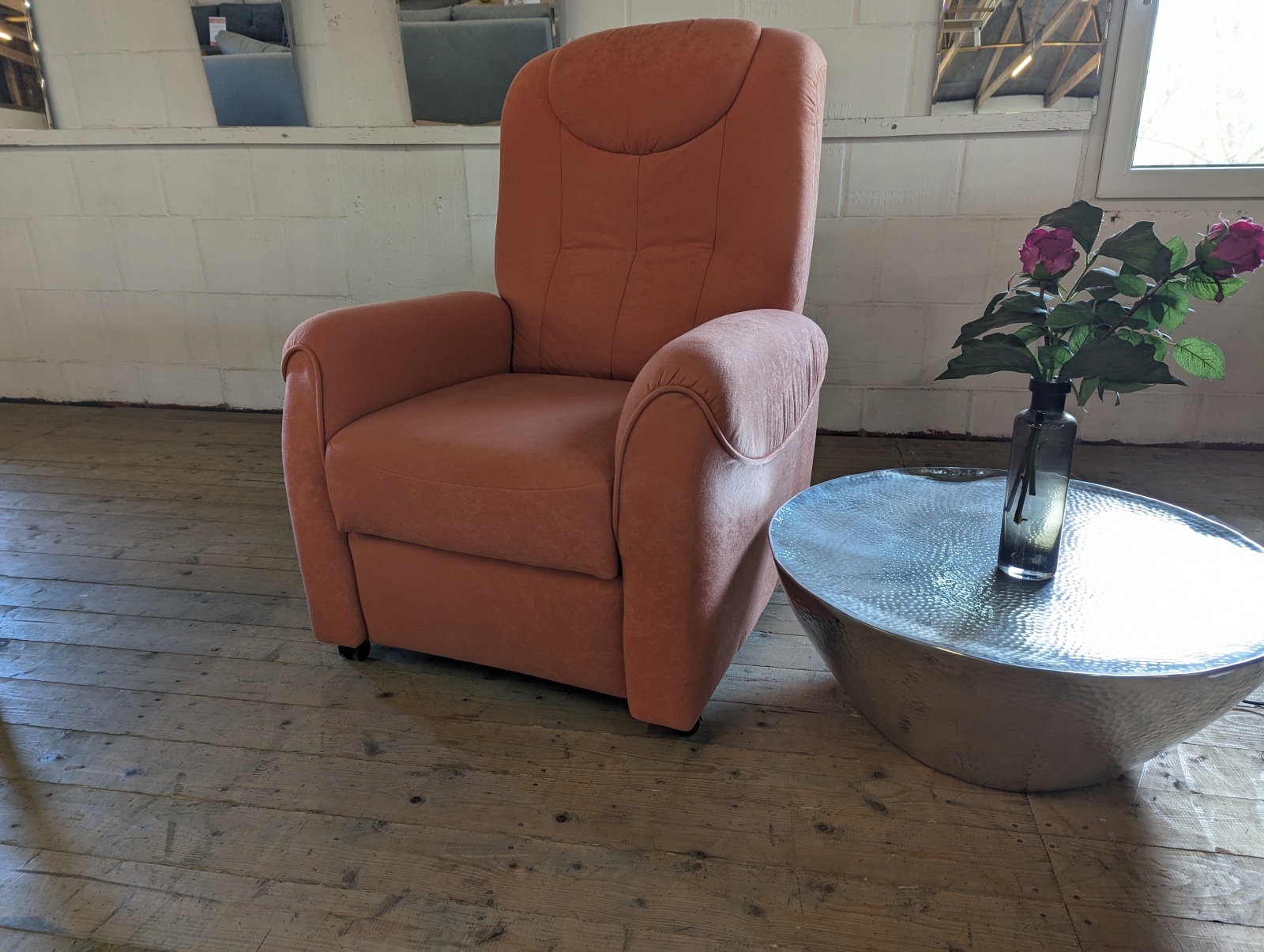 Elektronischer Relaxsessel TV Sessel BASTIAN Luxus Microfaser orange Ausstellung B�H
