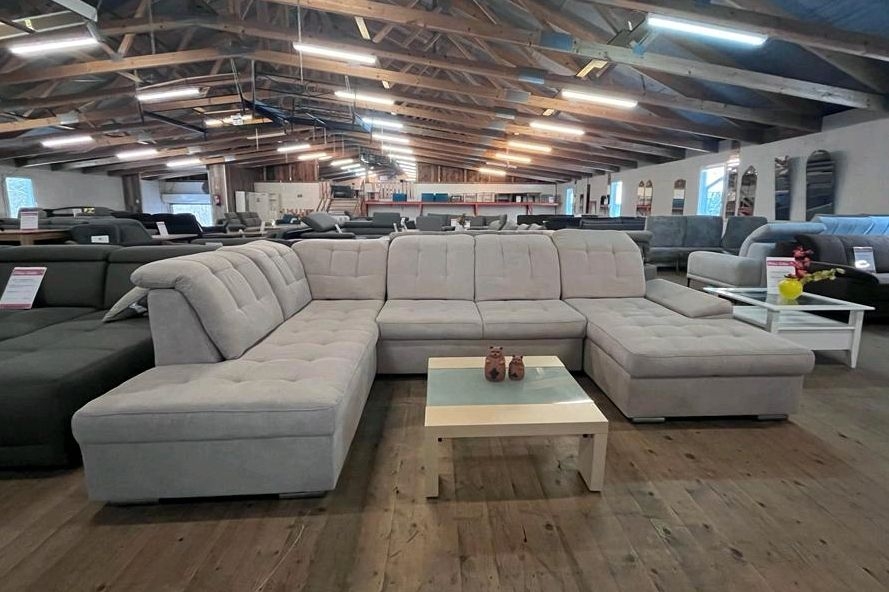 Wohnlandschaft U-Form Sofa Couch Polstergarnitur NIGRUM Schlaffunktion Bettkasten Ausstellung BH