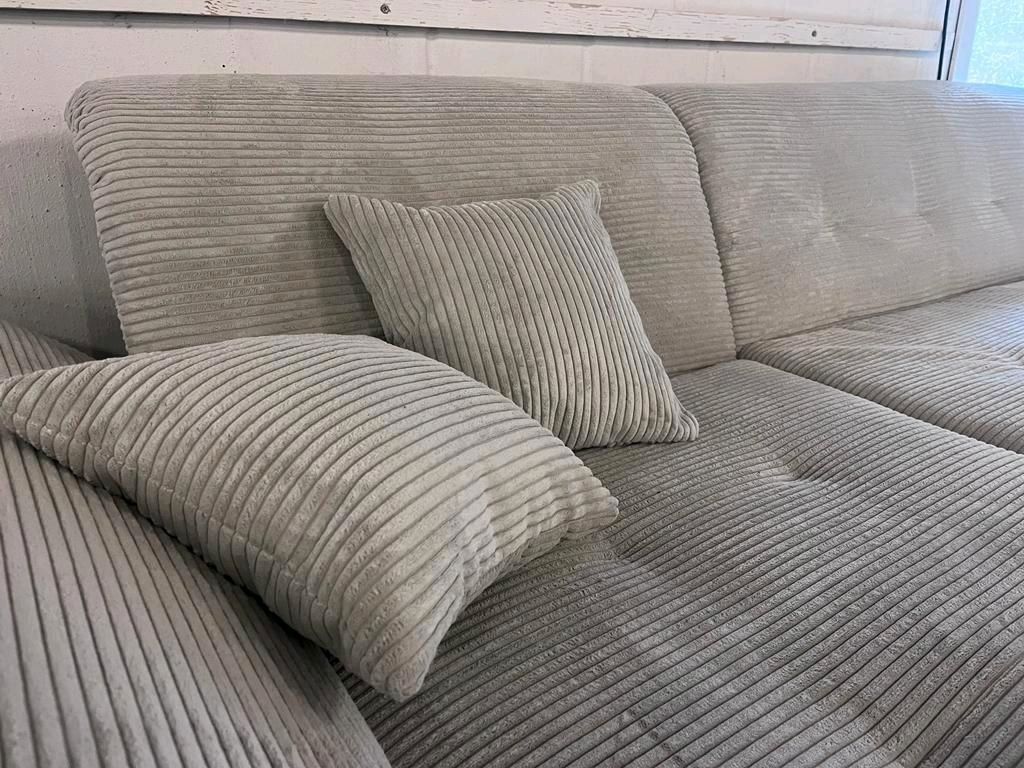 Ecksofa Polsterecke Sofa Couch L-Sofa MORIC Breitcord CREME Schlaffunktion Ausstellung BH
