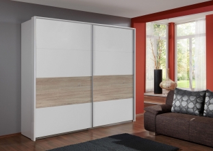 Schwebet�renschrank Kleiderschrank BERT 457 862 in Wei�, Abs. Eiche s�gerau Nachbildung 270 cm