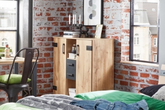 Kommode Highboard Kombikommode J04 717 LIVERPOOL Plankeneiche Nachbildung, Abs. Graphit mit Softclose
